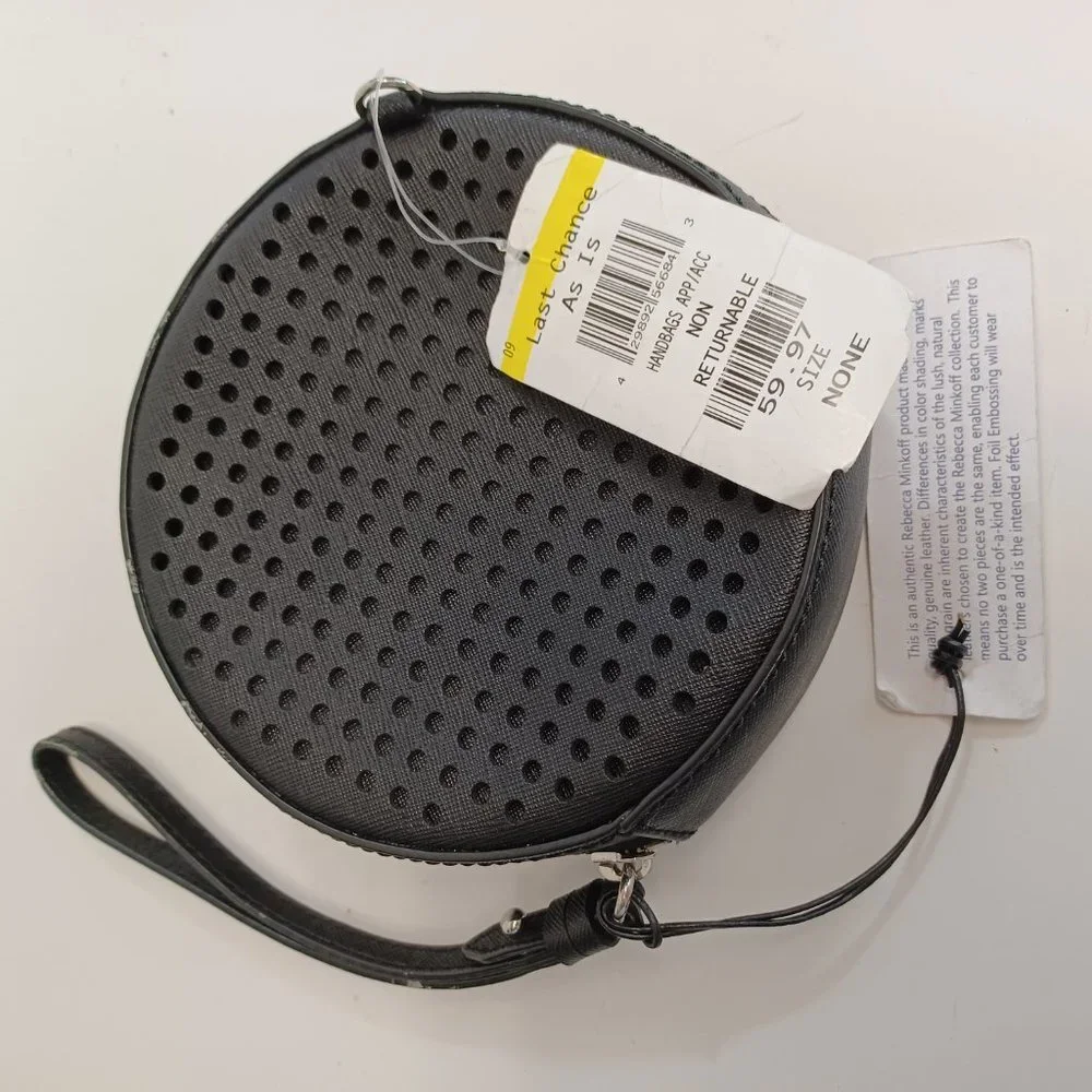 Rebecca Minkoff Bag Small Black Perforated Leather Circle Bag Wristlet NEW‎